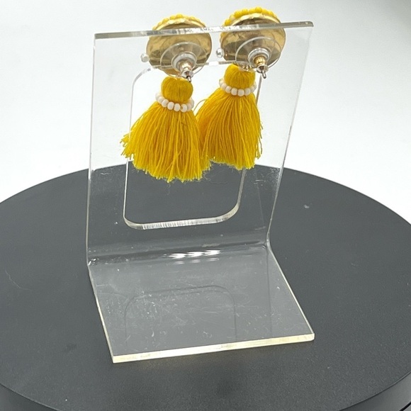 J.Crew Yellow Beaded Stud and Tassel Drop Gold Tone Earrings - Picture 8 of 13